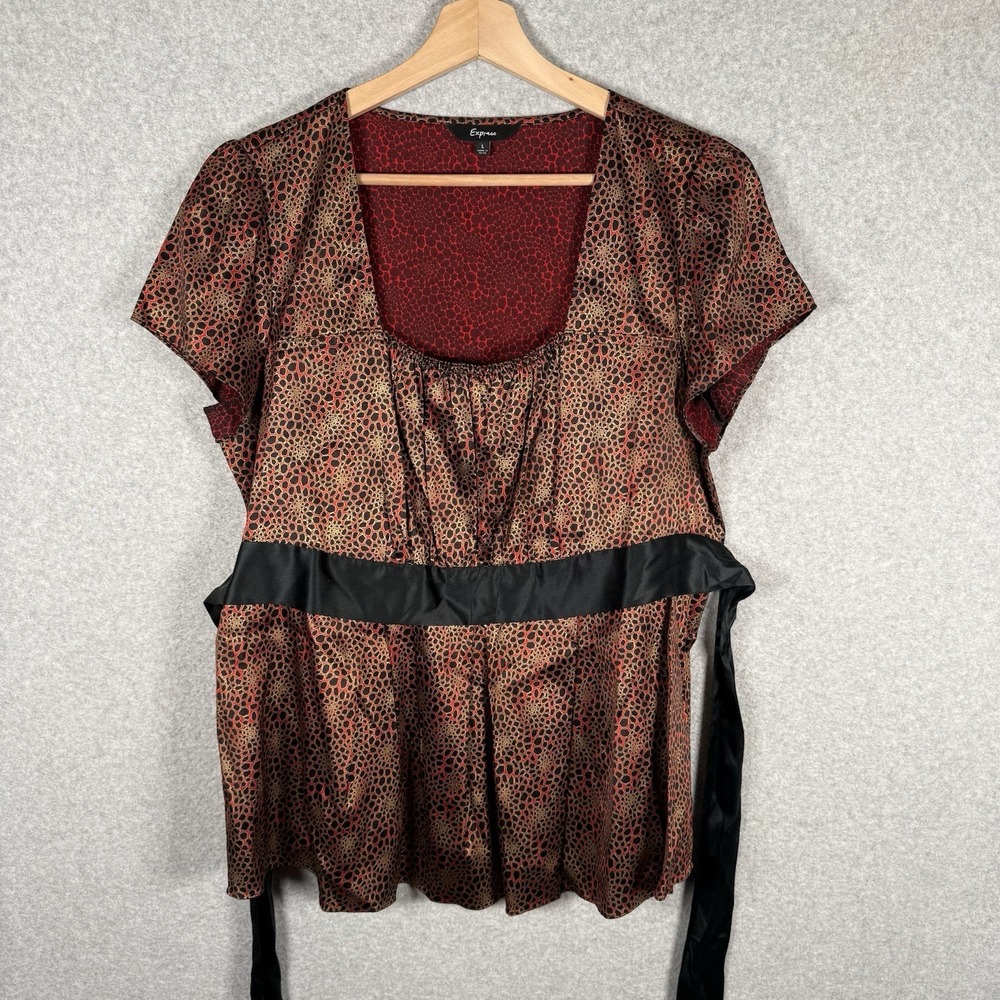 Expresso Babydoll Top Womens Large Y2K Vintage‎ Red Tie Blouse